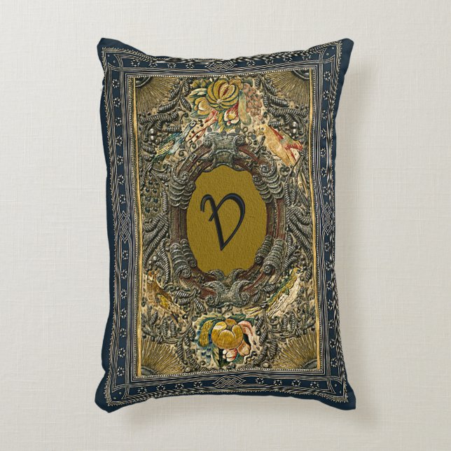 Lantligt bokomslag dämpar den broderade monogramen prydnadskudde (Framsidan(Vertikal))