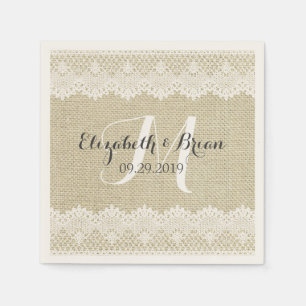 Lantligt bröllop-, burlap- och snörebröllop pappersservett