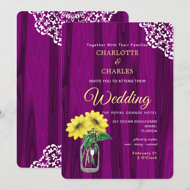 Lantligt bröllop för solrosMasonburk Inbjudningar (Fram/baksida)