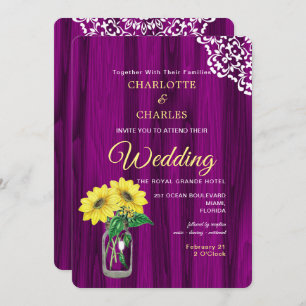 Lantligt bröllop för solrosMasonburk Inbjudningar