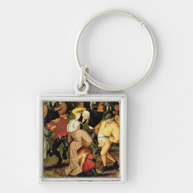 Lantligt bröllop, specificerar av folk dansa fyrkantig silverfärgad nyckelring (Framsidan)