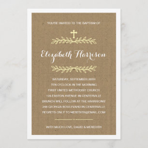 Lantligt dop/Christening för Kraft papper Inbjudningar