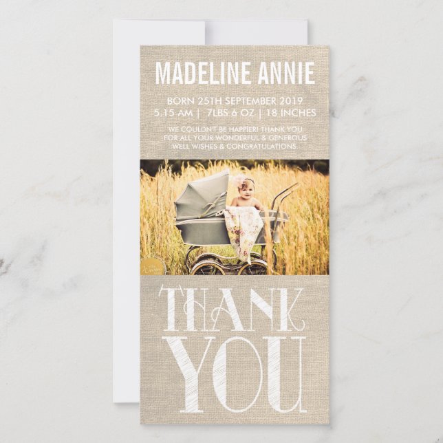 Lantligt foto för tack för Burlapbabyfödelse (Framsida)