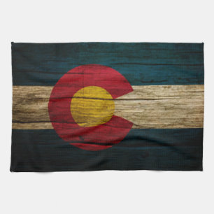Lantligt gammalt trä för Colorado flagga Kökshandduk