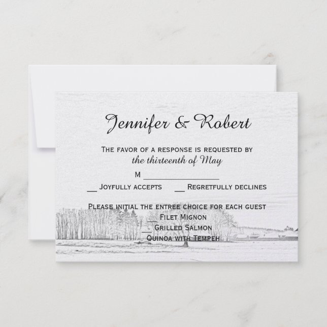 Lantligt kort för svar för vinterunderlandbröllop (Framsida)