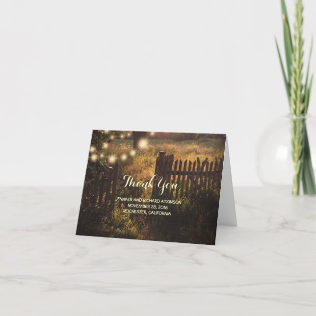 Lantligt landsbyggsbrölloptack tack kort (Framsida)