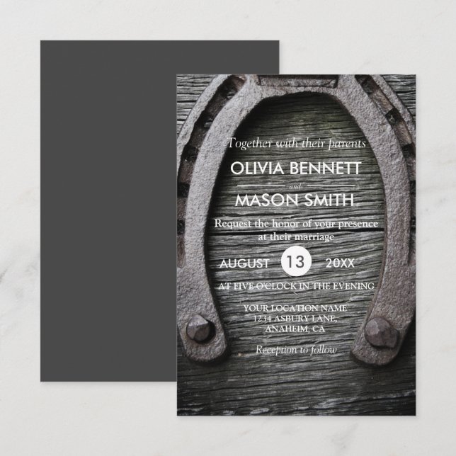 Lantligt lyckligt kort för berlockhästskobröllop (Fram/baksida)