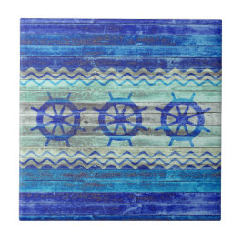 Lantligt marinblått kust- dekorfrakthjul kakelplatta