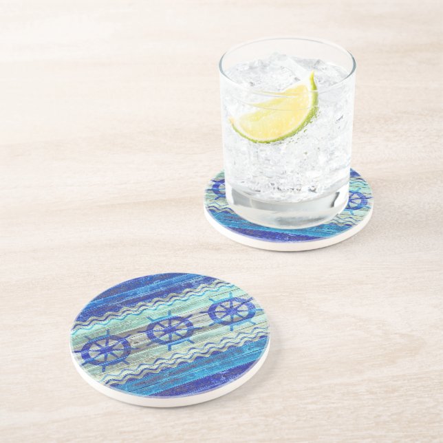 Lantligt marinblått kust- dekorfrakthjul underlägg sandsten (Sidan)