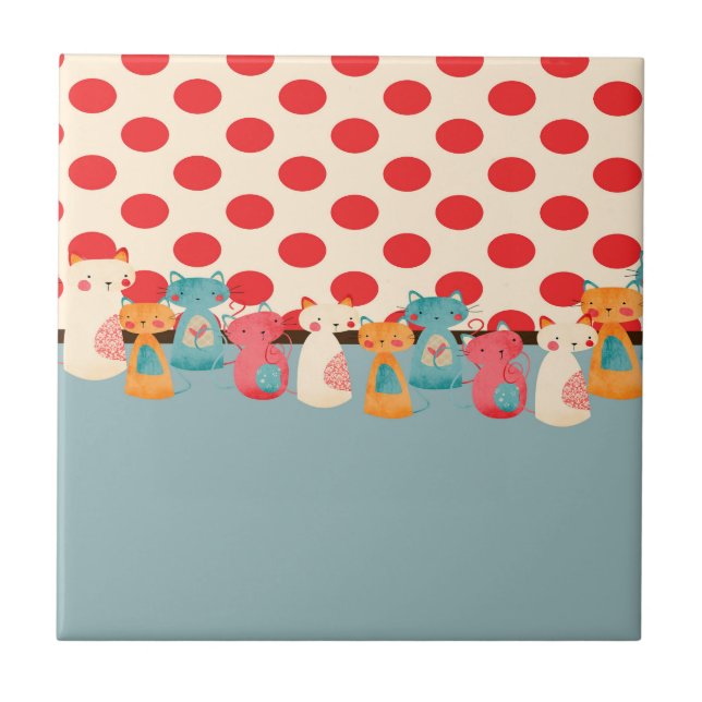 Lantligt mönster för gullig katt kakelplatta (Framsidan)