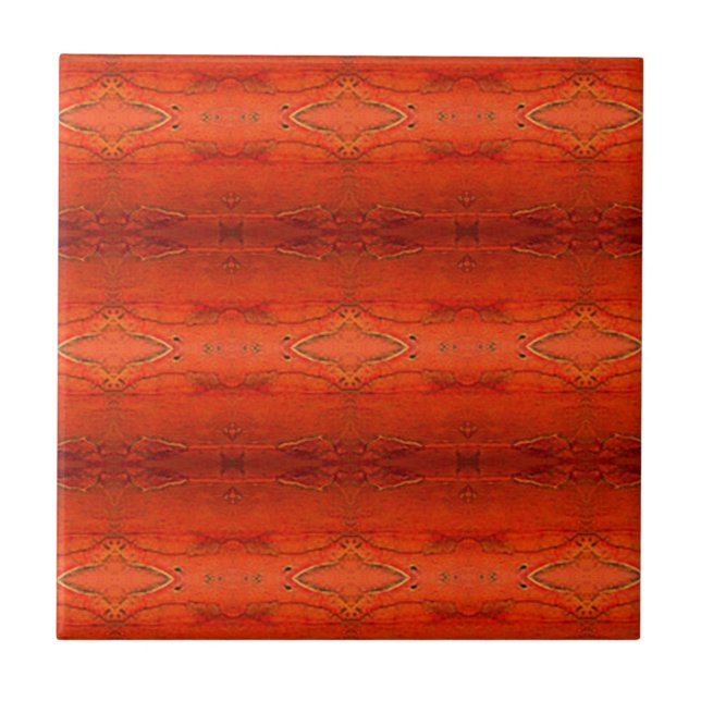 Lantligt orange Aztec mönster Kakelplatta (Framsidan)