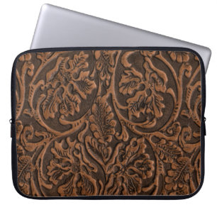 Lantligt präglat läder laptop sleeve