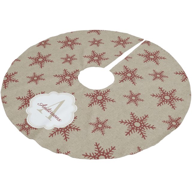 Lantligt rött mönster för FauxBurlapSnowflake Julgransmatta Borstad Polyester (Vinklad)