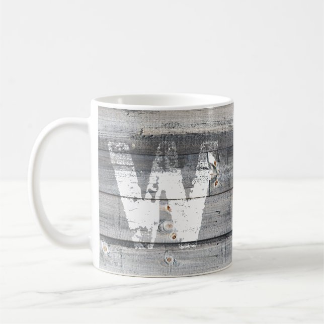 Lantligt Shiplap trä stiger ombord Monogrammed Kaffemugg (Vänster)