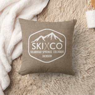 Lantligt skida bergSteamboatColorado Burlap Kudde