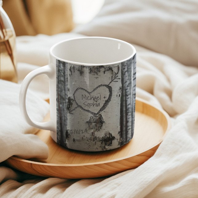 Lantligt Snidat Hjärtträ Björk Tree Kaffemugg (Skapare uppladdad)