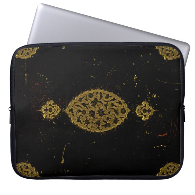 Lantligt täcker den gotiska svarten och guld laptop sleeve (Framsidan)