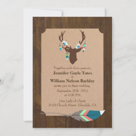 Lantligt trä med inbjudan för hjorthuvudbröllop