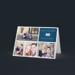 Lantligt vikt kort för blåttgrenMonogram fyra foto<br><div class="desc">Detta eleganta fyra-fotoet helgdagkort har ett anpassademeddelande och presenterar en lantlig gren inramad monogram i de perfekta helgdagblåtten. Upload dina familjfoto och personifiera bekläda och glöm inte att tillfoga ett beställnings- meddelande av glad tidings till insidan.</div>