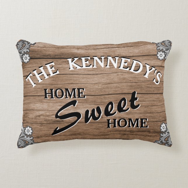Lantligt Wood beställnings- efternamn för elegant Prydnadskudde (Framsidan)