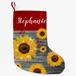 Lantligt Wood Burgundy rött guld- solrosnamn Liten Julstrumpa