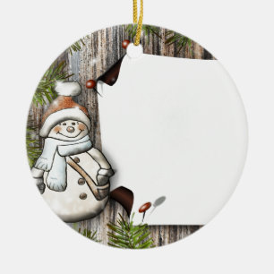 Lantligt Wood snögubbetryck Julgransprydnad Keramik