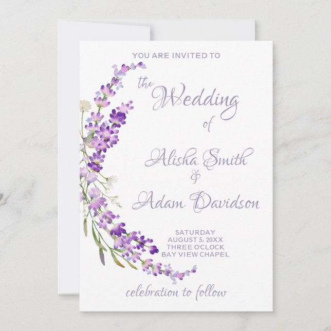 Lanvender Bouquet-bröllopsinbjudan Inbjudningar (Framsida)