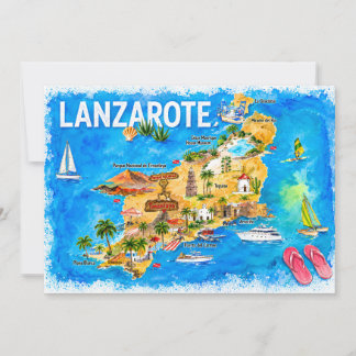 Lanzarote Kanarieöarna Spanien Illustrerad Kartaff Inbjudningar