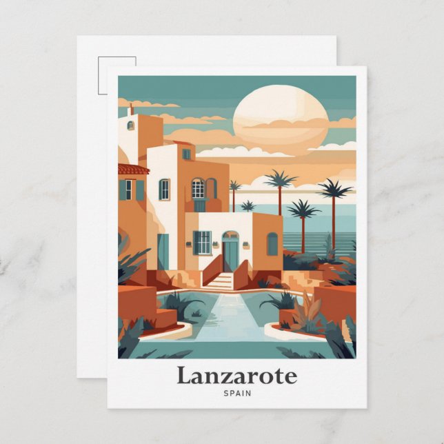 Lanzarote Spain Art Travel Potrait Illustration Vykort (Fram/baksida)