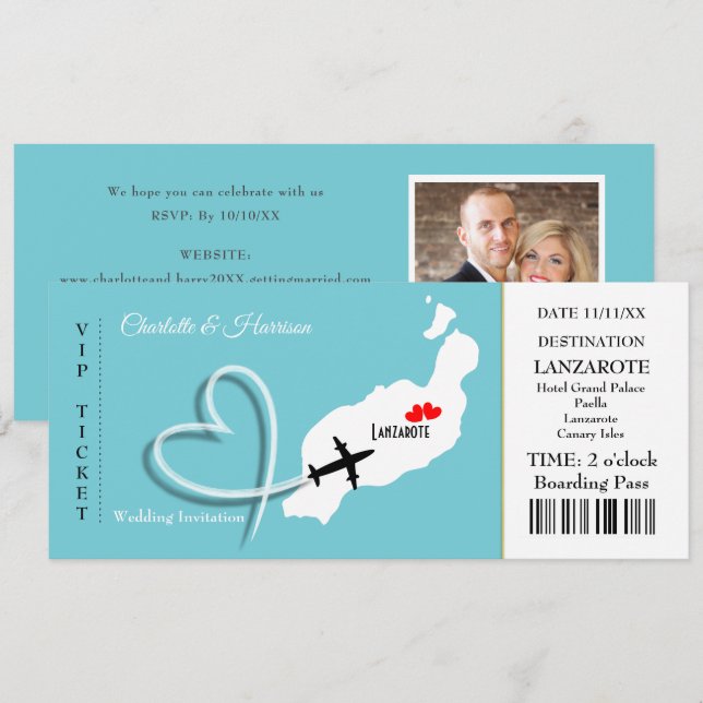 Lanzarote Spain Beach Wedding Inbjudningar (Fram/baksida)