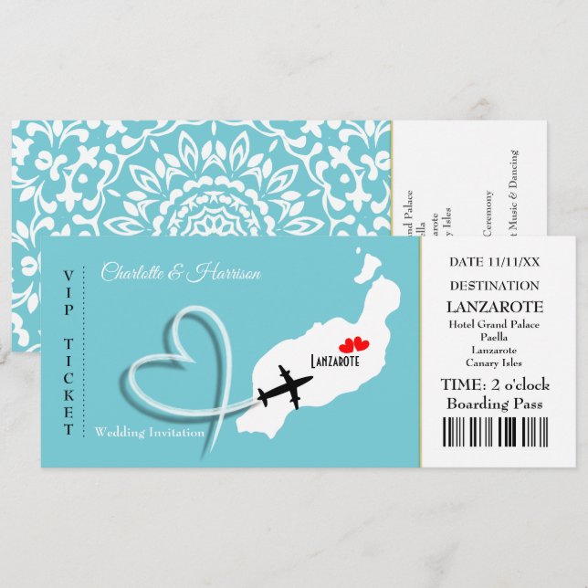 Lanzarote Spain Beach Wedding Inbjudningar (Fram/baksida)