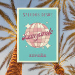 Lanzarote Spain España Retro Vintage Postcard Vykort<br><div class="desc">Lanzarote Spain Retro Vintage Design med ett disco boll i rosa och aprikopersikor. Detta vackra vykort är ett hälsningskort för Lanzarote-invånare,  besökare,  turister eller fläkt.</div>