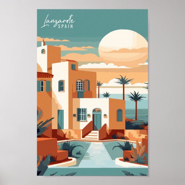 Lanzarote Spain vintage resor vykort Poster (Framsidan)