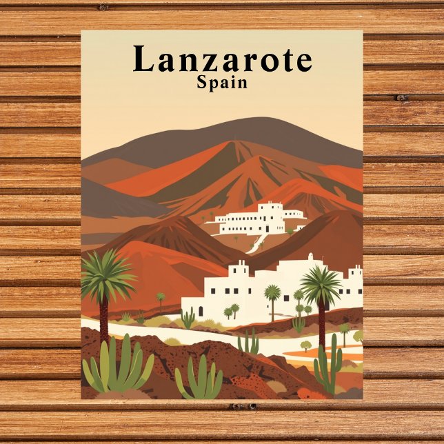 Lanzarote, Spanien Retro Travel Vykort (Lanzarote, Spain Retro Travel Postcard)