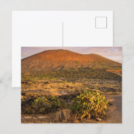 Lanzarote vulkaniska vingård och kaldera vid solne vykort