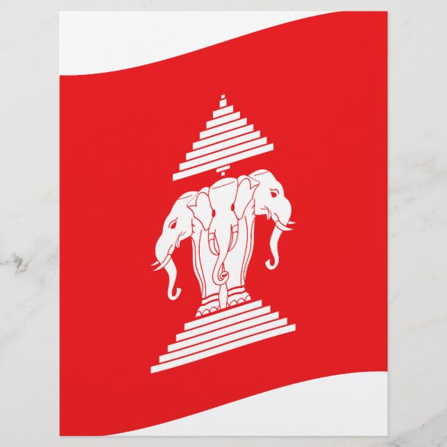 Lao Erawan Three Headed Elephant Flagga Wave (Framsida)