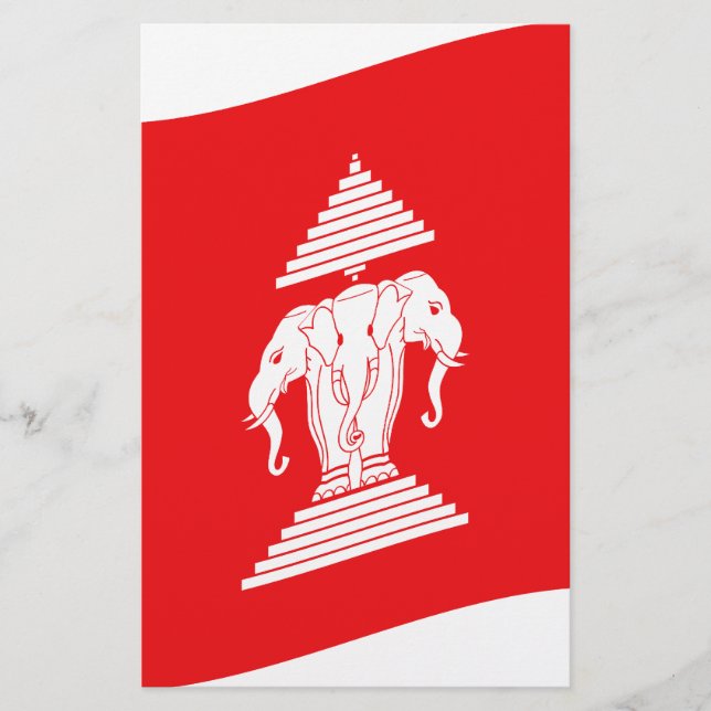 Lao Erawan Three Headed Elephant Flagga Wave Brevpapper (Framsida)