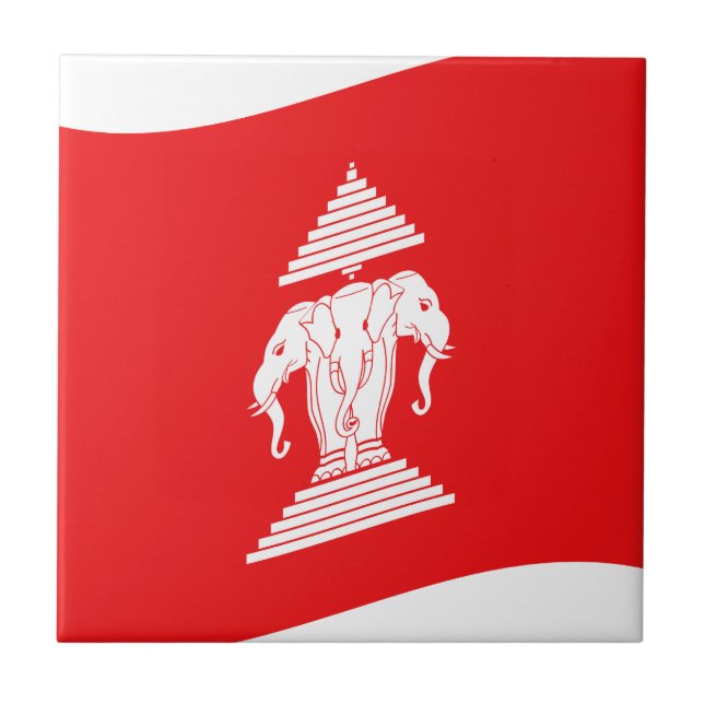 Lao Erawan Three Headed Elephant Flagga Wave Kakelplatta (Framsidan)