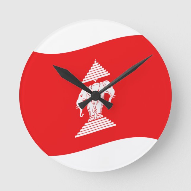 Lao Erawan Three Headed Elephant Flagga Wave Rund Klocka (Framsida)