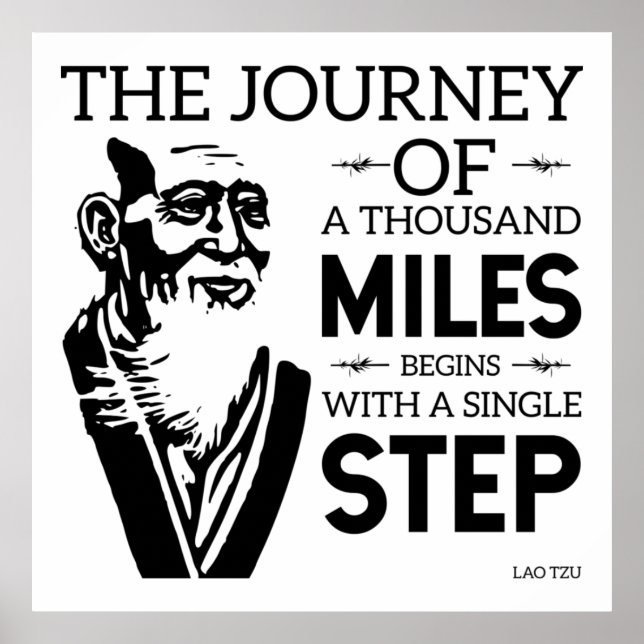 Lao Tzu Wisdom | Svart | Tusentals miles Poster (Framsidan)