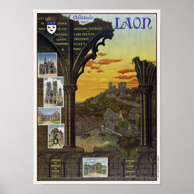 Laon Frankrike Vintage resor Poster 1912 (Framsidan)