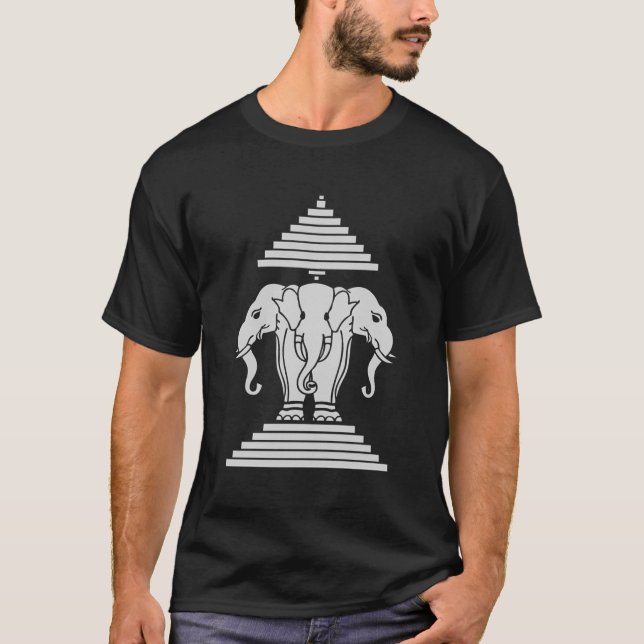Laos 3 Headed Elephant Erawan Lao T Shirt (Framsida)