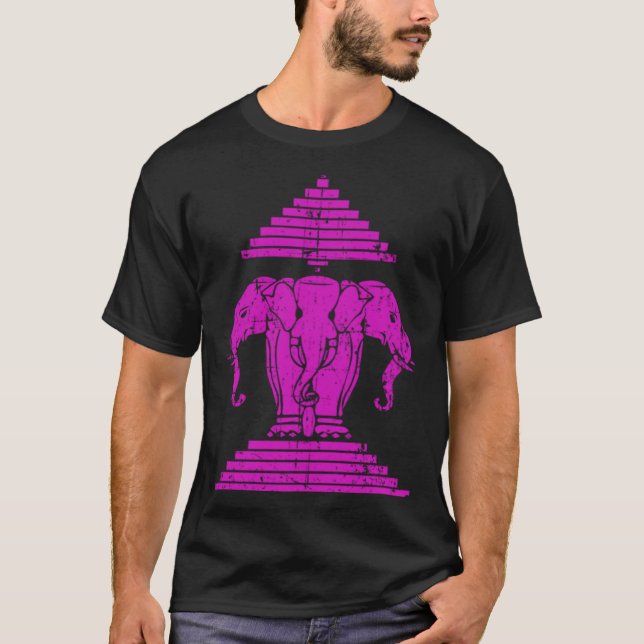Laos 3 Huvud Elefant Erawan Laotisk Sabaidee T Shirt (Framsida)