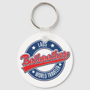 laos backpackare värld resenär logotyp nyckelring