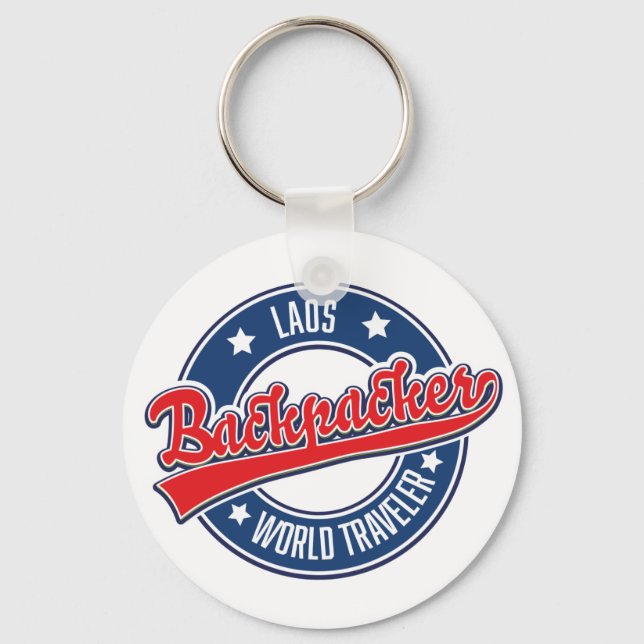 laos backpackare värld resenär logotyp nyckelring (Framsida)