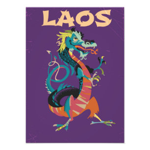 Laos Dragon vintage stil reseaffisch Fototryck