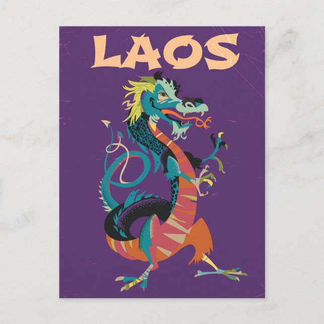 Laos Drak resa affisch i vintage stil Vykort (Framsida)