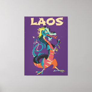 Laos Drakon vintage resemotiv affisch Canvastryck
