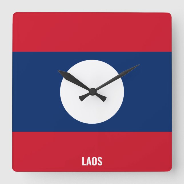 Laos Flagga Dazzling Patriotic Fyrkantig Klocka (Framsida)