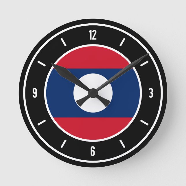 Laos Flagga Elegant Rund Klocka (Framsida)